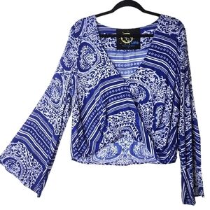 VINTAGE BLUE LIFE Boho Bell Sleeves 100% COTTON TOP SIZE M